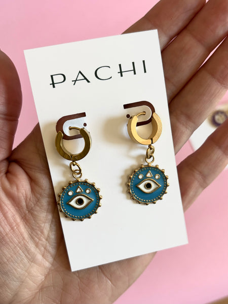 Colourful evil eye earrings